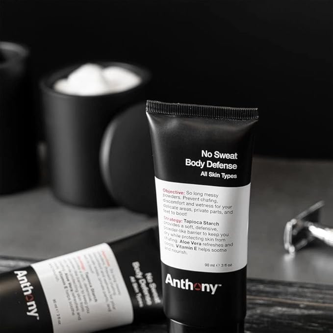 Anthony No Sweat Body Defense Deodorant for Men, Anti-Chafing & Anti-Itch Cream-to-Powder Lotion for Groin, Thighs & Underarms, Talc-Free, Absorbs Moisture, Sweat & Odor Control, 3 fl oz (Pack of 3)