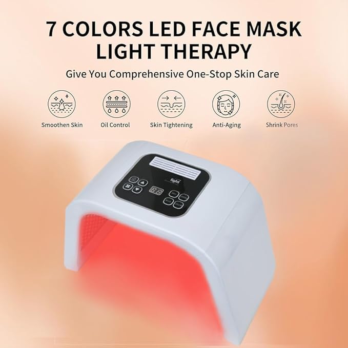 Light Mask - 7 Color Photon Facial Device for Skin Care, Red & Blue Light for Face, Neck & Body, Rechargeable Home Use