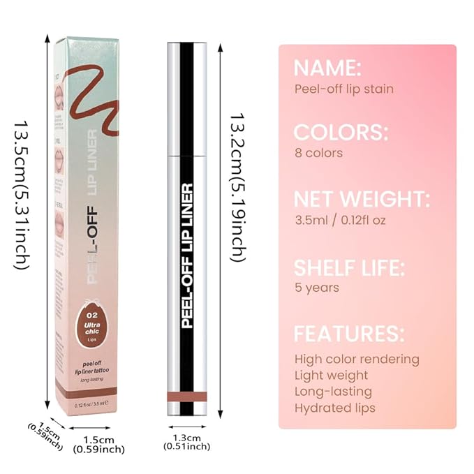 FeiCuiYun 2Pcs Peel Off Matte Liquid Lip Gloss Stain-Lip Liner with Tweezer, Peel Off Lip Stain, Long Lasting & Waterproof Lipstick Tattoo, Transfer-Proof Lip Gloss for All Skin Types (02#+06#, 2Pcs)