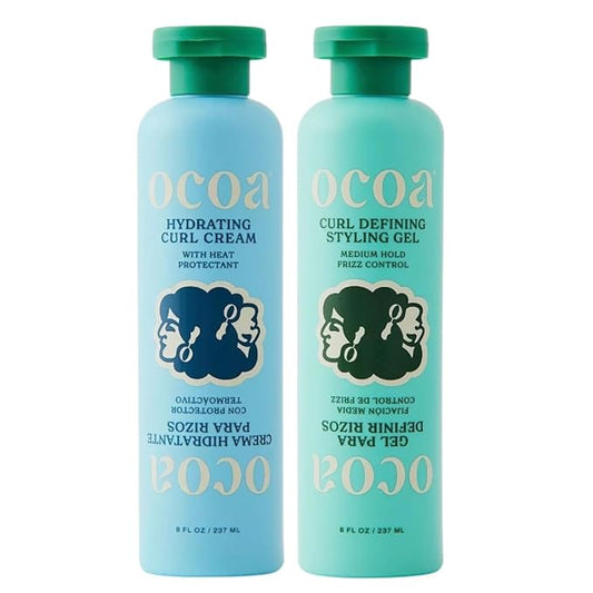 OCOA Curl Cream & Styling Gel Bundle – Hydrate, Define, & Protect Curls – Made with Hibiscus, Mango Butter, Flaxseed, and Marula Oil – Frizz-Free, Long-Lasting, Soft & Touchable Finish – 8oz