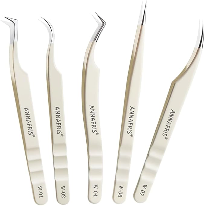 Lash Tweezers for Eyelash Extensions,Stainless Steel Lash Extension Tweezers for Easy Application and Removal-W01+02+04+06+07