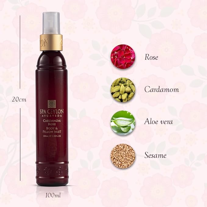 SPA CEYLON Cardamom Rose Body and Pillow Mist | Refreshing Skin Care Spray | Non-Oily Fragrance Mist for All Skin Types