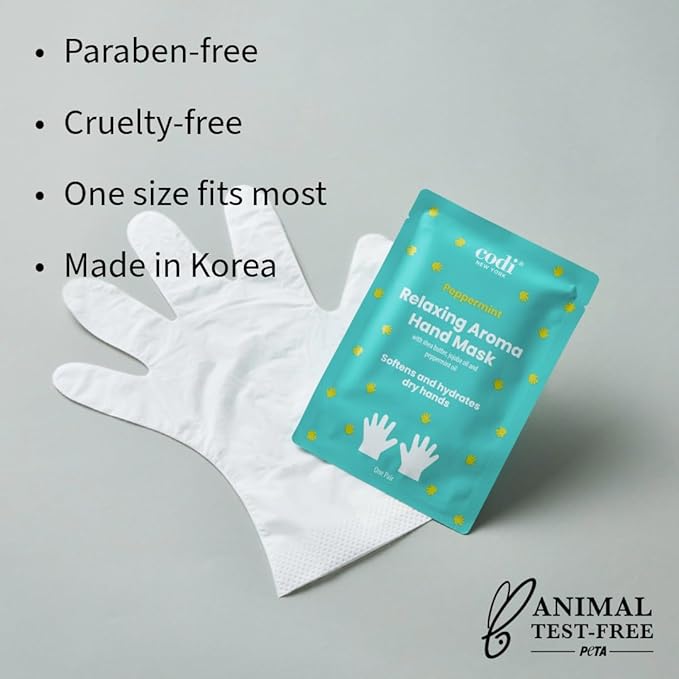 Relaxing Aroma Hand Mask 6 Pairs | Natural Scent | Soothes & Hydrates Dry Hands | Hydrating Hand Treatment for Rough Skin & Dry Cuticles | Korean Skincare (Peppermint + Lavender)