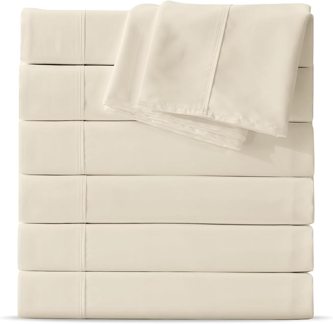 Maple&Stone Queen Flat Sheet 6 Pack,Premium Soft & Breathable,Brushed Microfiber Fabric,Anti-Shrinkage & Non-Fading,Bulk Flat Sheets Only Queen Size (Cream White)