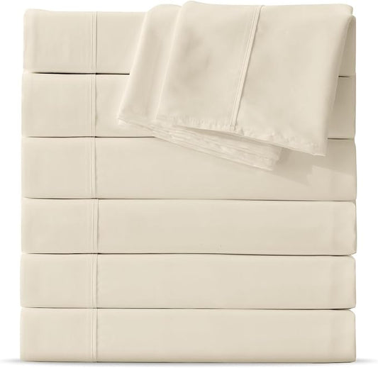 Maple&Stone Twin Flat Sheet 6 Pack,Premium Soft & Breathable,Brushed Microfiber Fabric,Anti-Shrinkage & Non-Fading,Bulk Flat Sheets Only Twin Size (Cream White)