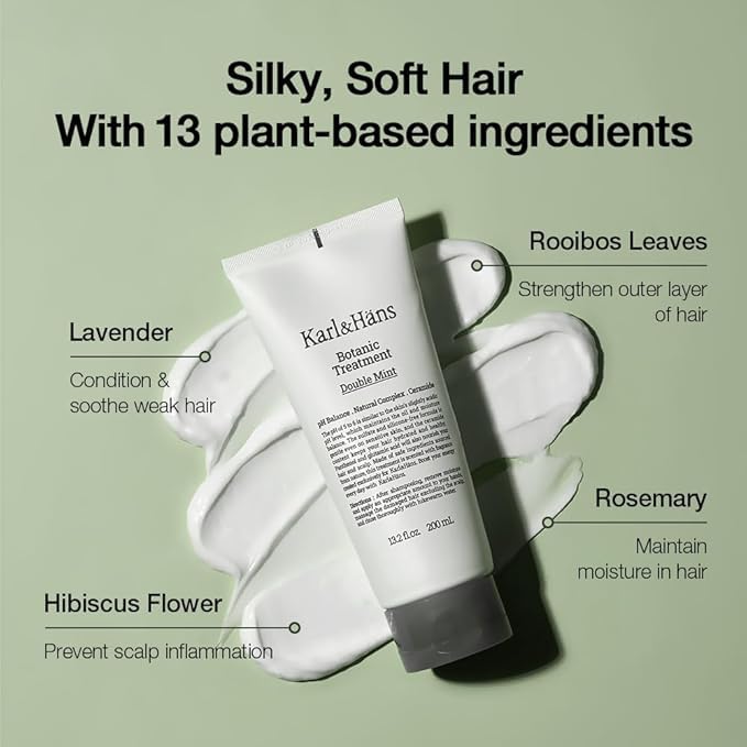 Karl&Hans Botanic Double Mint Conditioner Hair Treatment -Organic, Silicone-Free, Revitalizing Care for Frizzy Hair with Ceramide & Natural Extracts for All Hair Types, 6.76 fl oz