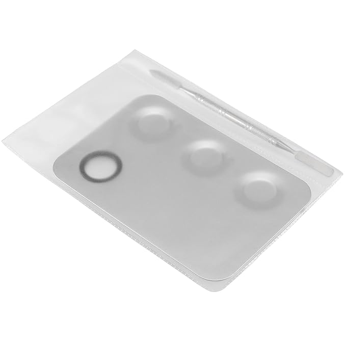 JAPCHET 8 PCS Mixing Makeup Palettes, 3-Well Makeup Palette Mixer Tray, Stainless Steel Cosmetic Palette with 8 PCS Spatula Tool, Multipurpose Makeup Applicators for Nail-Art, Cosmetic, Pigment