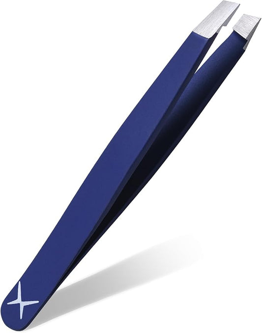 Stainless Steel Mini Slant Tweezer - Professional Precision Eyebrow Tweezers for Women & Men, Rust-Proof Travel Grooming Tool for Facial Hair Removal, Chin Hair & Ingrowns (Midnight Blue)