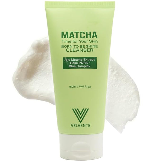 VELVENTE Matcha PDRN Gentle Foam Cleanser for Redness Relief & Acne-Prone Skin | Korean Green Tea Low-pH Face Wash | Pore Refining, Brightening, Soothing Daily Cleanser | Sensitive Skin Friendly