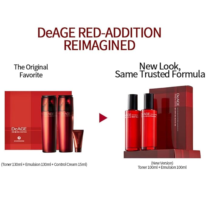 CHARMZONE DeAge Red Addition (New Version) Korean Skincare Set – Anti-Aging Toner & Emulsion Duo (100ml / 3.38 fl.oz) with Red Wine, Pomegranate & Tomato for Hydration, Firming & Radiance