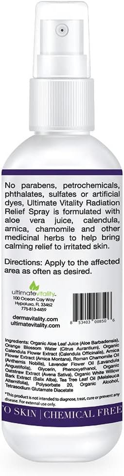 UltimateVitality Radiation Burn Relief Spray - Calendula Spray for Radiation Treatment, Natural Organic Plant Based Moisturizing Soothing Relief for Itchy, Sensitive Skin – 4 Ounces