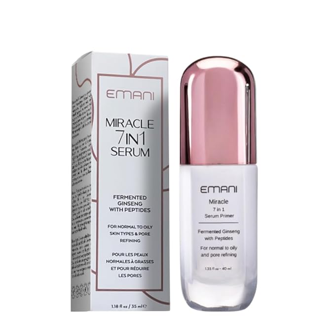 Emani Miracle 7-in-1 Primer and Serum for Face with Ginseng, Hyaluronic Acid, Silicone Free for Sensitive Skin, Pore-Minimizing, Brightening, Smoothing Makeup Base