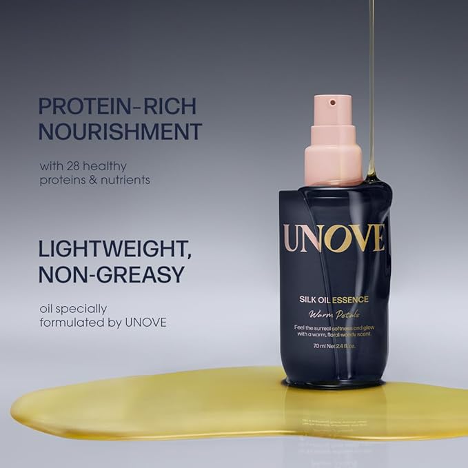 UNOVE Silk Oil Essence Hair Serum 70ml/2.4fl.oz | Nourishing Hair Oil for Dry, Frizzy, and Damaged Hair | Lightweight Smoothing Serum | Frizz Control and Split End Care | Heat Protection