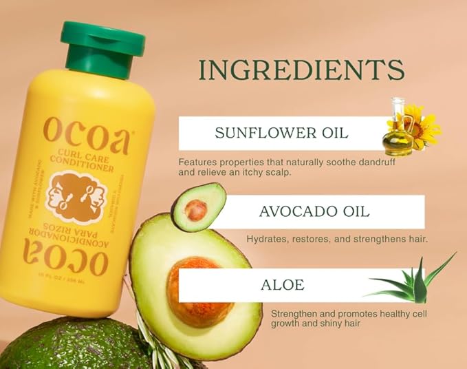 OCOA Beauty Curl Care Conditioner with Sunflower & Avocado Oil, Aloe, Moisturizes, Detangles, and Restores for Wavy, Curly, Dry & Damaged Hair, 10 fl oz