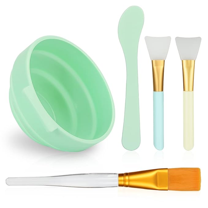 Face Mask Mixing Bowl Set, 5 in 1 DIY Facemask Mixing Tool Kit with Facial Mask Bowl Stick Spatula Silicone Face Mask Brush & Premium Soft Face Brushes