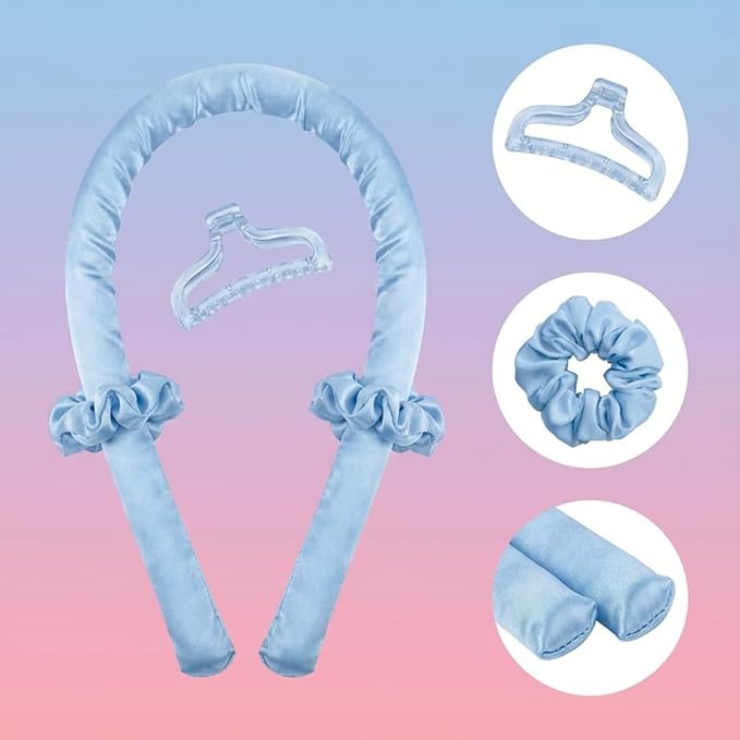 My Beauty Spot 4-Piece Ultra-Soft Satin Heatless Curling Set - Overnight No Heat Hair Curler Rod for Medium to Long Hair - Includes 2 Scrunchies & Clip