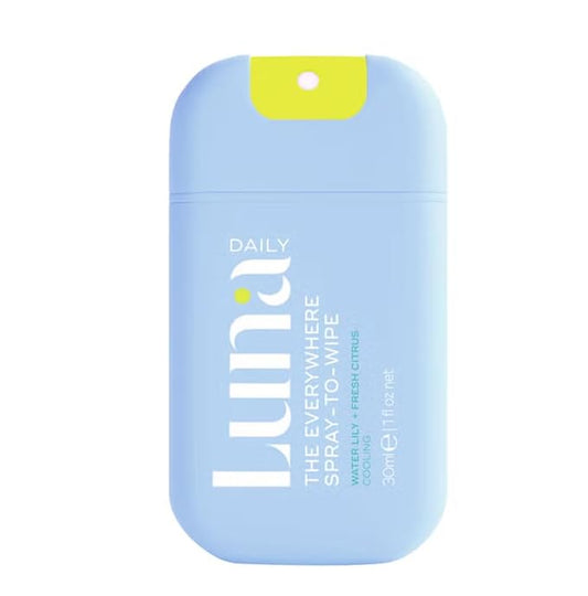 Luna Daily The Everywhere Spray-To-Wipe | Cooling Body Mist & Hydrating pH-Balanced Feminine Care | Anti-Chafing & Odor Control | Travel Essential for Women, Gym & Daily Care, 30ml