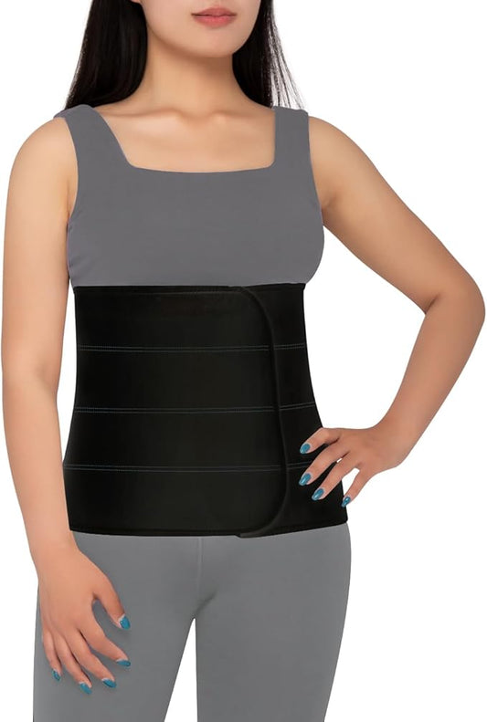 S Abdominal Binder Post Surgery for Men and Women, 12" High Postpartum Tummy Tuck Belt Provides Bariatric Stomach Compression, High Elasticity, Breathable - (45" - 60") 4 PANEL Black