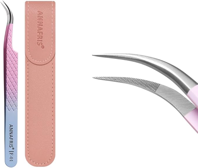 Eyelash Extension Tweezers,Fiber Tip Grip Boot Volume Lash Tweezers,Professional Pointed Lash Extension Tweezers for Easy Lash Application and Removal-F01