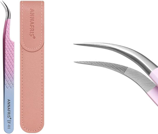 Eyelash Extension Tweezers,Fiber Tip Grip Boot Volume Lash Tweezers,Professional Pointed Lash Extension Tweezers for Easy Lash Application and Removal-F01