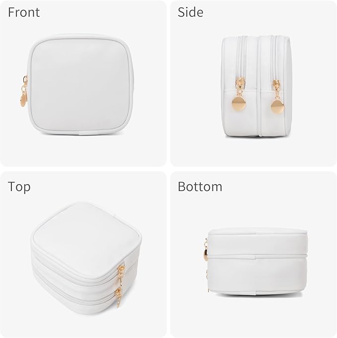 Small Makeup Pouch, Double Zipper Cosmetic Bag, Travel Makeup Bag, Cute Makeup Bag for Purse, Mini Toiletry Bag (White)
