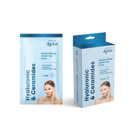 Radiant Aura Hyaluronic Acid & Ceramides Under Eye Patches – Hydrating, Firming & Puffiness Reducer For Dark Circles & Fine Lines – Dermatologist Tested, Anti-Aging, Korean Skin Care – Vegan – 8 Pairs