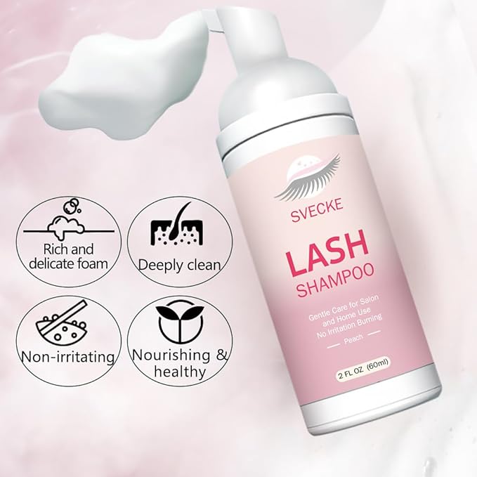 Lash Shampoo Kit Eyelash Extension Cleanser, Eyelash Shampoo for Lash Extensions, Lash Cleaner Eyelid Foam Cleaning Kit for Salon Home Use (Peach)