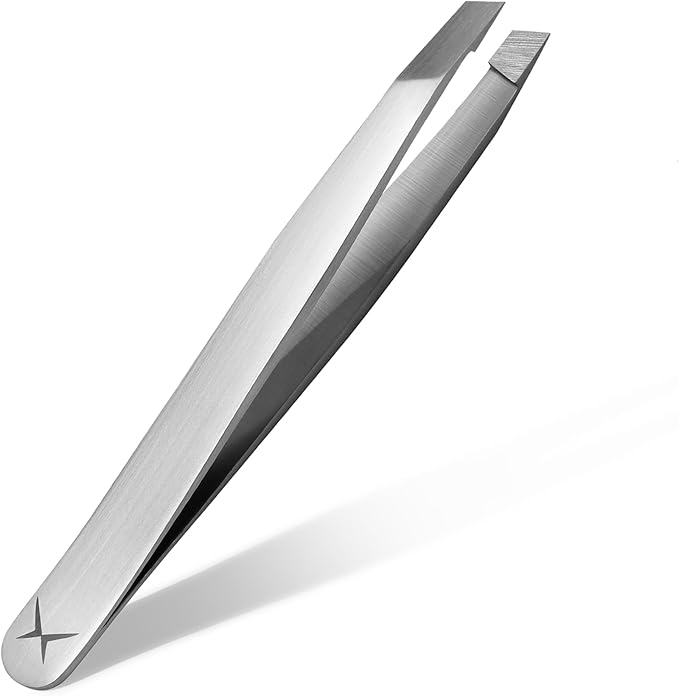 Stainless Steel Mini Slant Tweezer - Professional Precision Eyebrow Tweezers for Women & Men, Rust-Proof Travel Grooming Tool for Facial Hair Removal, Chin Hair & Ingrowns (Classic Stainless)