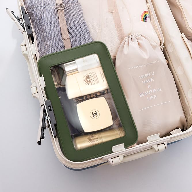 LETGO Clear Makeup Bags, TSA Approved Toiletry Bag with Zipper, Clear Makeup Organizer Fit Carry-on Travel Essentials,Clear Cosmetic Bags for Women Men (O-Green)