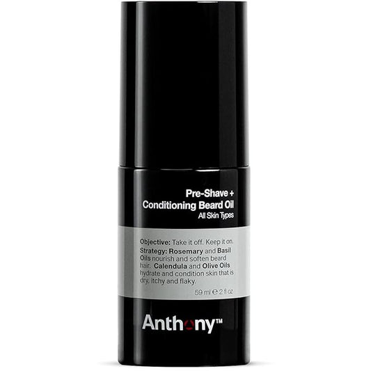 Anthony Pre-Shave and Conditioning Beard Oil, 2 Fl Oz, Contains Rosemary, Basil, Olive and Calendula Oils, Hydrates, Softens, Nourishes, and Conditions Skin