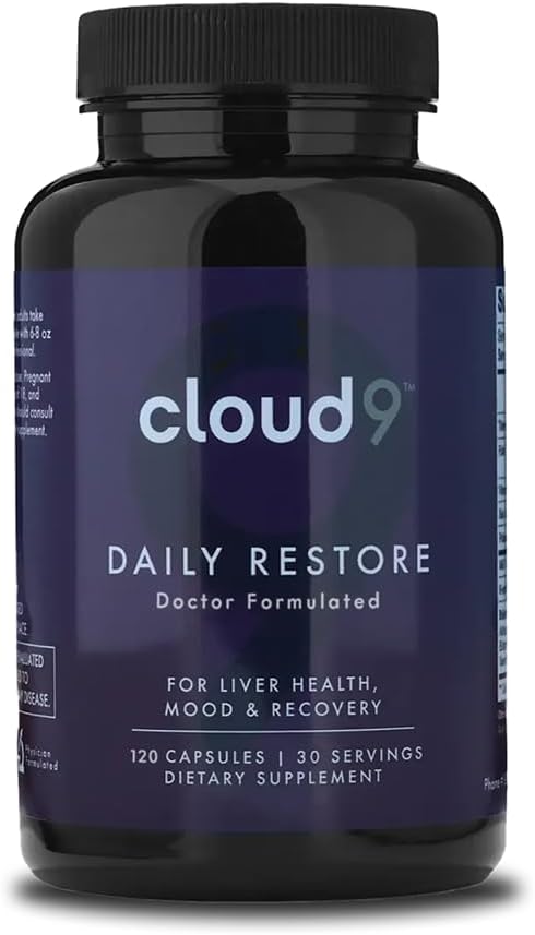 Cloud9 Daily Restore – Liver Detox & Recovery Supplement with Milk Thistle, NAC & B-Vitamins – Energy, Focus & Nutrient Support After Drinking – 120 Capsules – Made in USA