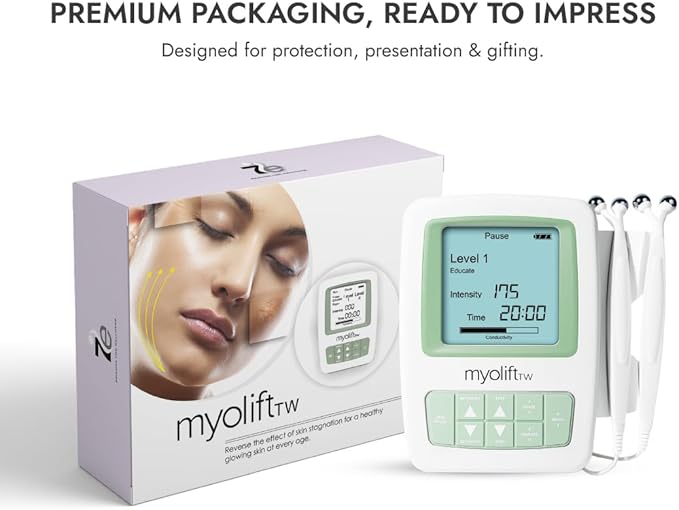 7e Wellness MyoLift TriWave Microcurrent Facial Device for Face Lifting & Toning with Conductive Gel, Probes, Masks – 3-Wave Technology for Skin Firming, Smoothing & Circulation - Face & Neck Care