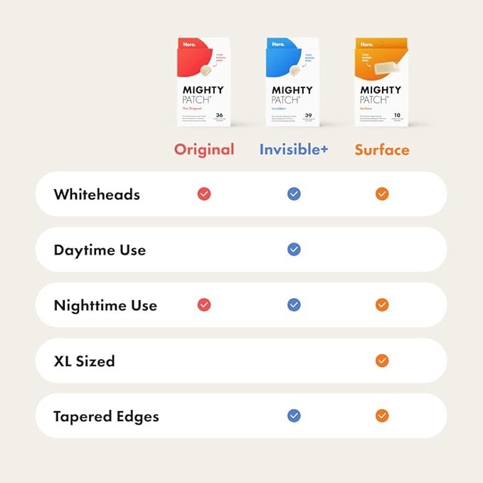 Mighty Patch™ Variety Pack from Hero Cosmetics - Hydrocolloid Acne Pimple Patches for Covering Zits and Blemishes, Spot Stickers for Face and Skin, Korean Skin Care, 26 ct