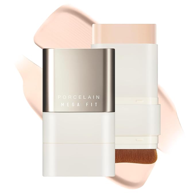 CHOSUNGAH BEAUTY Mega Fit Stick Foundation with Built-in Brush-Full Coverage Creamy Formula for Porcelain Skin Finish, Hydrating&Long Lasting, Master Porcelain, Shade 19-21,0.56 oz (00C Fair)