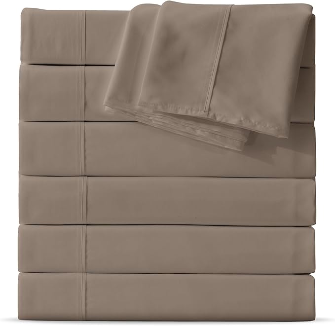 Maple&Stone Queen Flat Sheet 6 Pack,Premium Soft & Breathable,Brushed Microfiber Fabric,Anti-Shrinkage & Non-Fading,Bulk Flat Sheets Only Queen Size (Brown)
