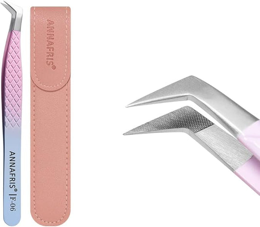 Eyelash Extension Tweezers,Fiber Tip Grip Boot Volume Lash Tweezers,Professional Pointed Lash Extension Tweezers for Easy Lash Application and Removal-F06