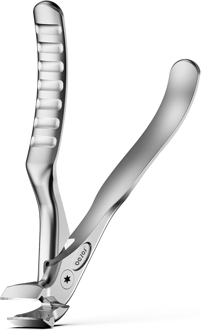 BEZOX Toenail Clippers for Seniors – Upgraded Long Handled Curved Head Toe Nails Clipper for Thick Nails for Elderly, Ergonomic Fingernail Scissors Cutters - Silver