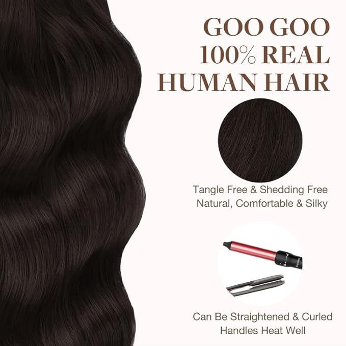 GOO GOO Tape in Hair Extensions Human Hair, 2 Dark Brown, 14inch 100g 40pcs, Skin Weft Seamless Invisible, Silky Straight with Thick Ends, Remy Human Hair