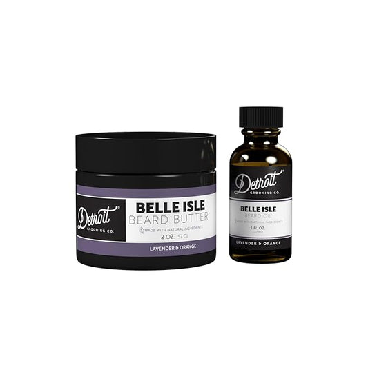 Detroit Grooming Co. Beard Oil & Beard Butter Bundle | Belle Isle (Lavender & Orange) | Lavender & Orange Scent | Beard Hydration Set with Vitamin E & Sunflower Oil
