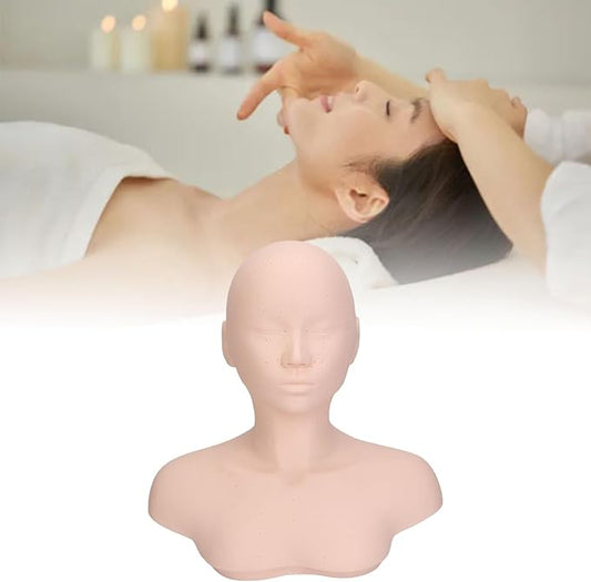Esthetics Mannequin Head with Shoulders, Cosmetology Mannequin Head with Acupuncture Points, Soft PVC Mannequin Head for Makeup Practice, Wigs Hat Display, Facials Massage