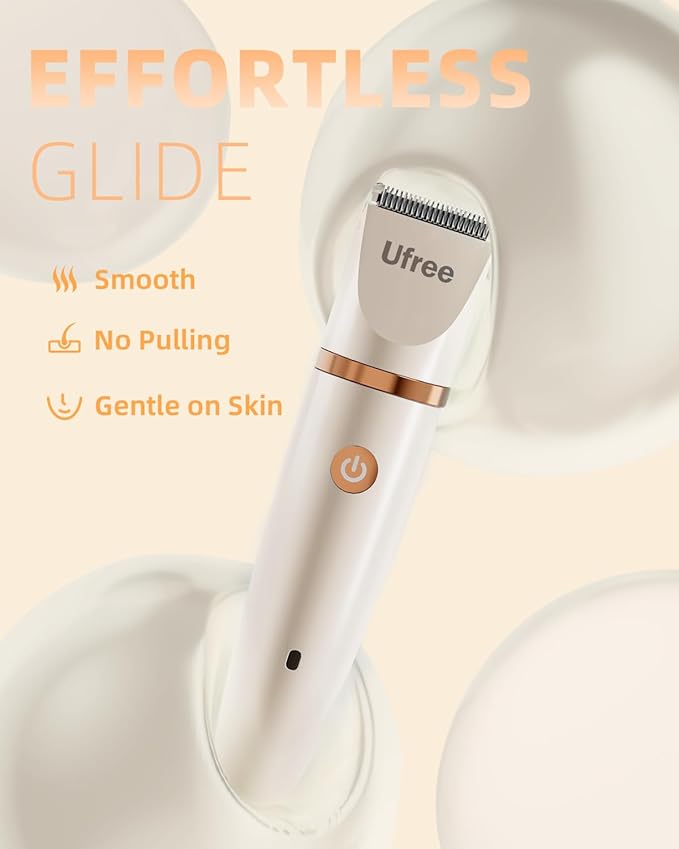 Ufree Bikini Trimmer Electric Razors for Women, Rechargeable Pubic Hair Trimmer Electric Shaver for Legs Body Hair, Bikini Shaver IPX7 Waterproof, White