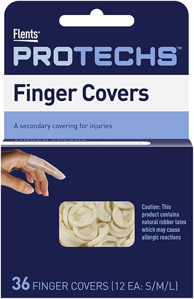 Flents First Aid Finger Cots, Protect Finger During Healing, Cover Cuts & Injuries, Durable & Comfortable Barrier Gloves for Wound Care and Hygiene, Disposable, Latex, 36 Count