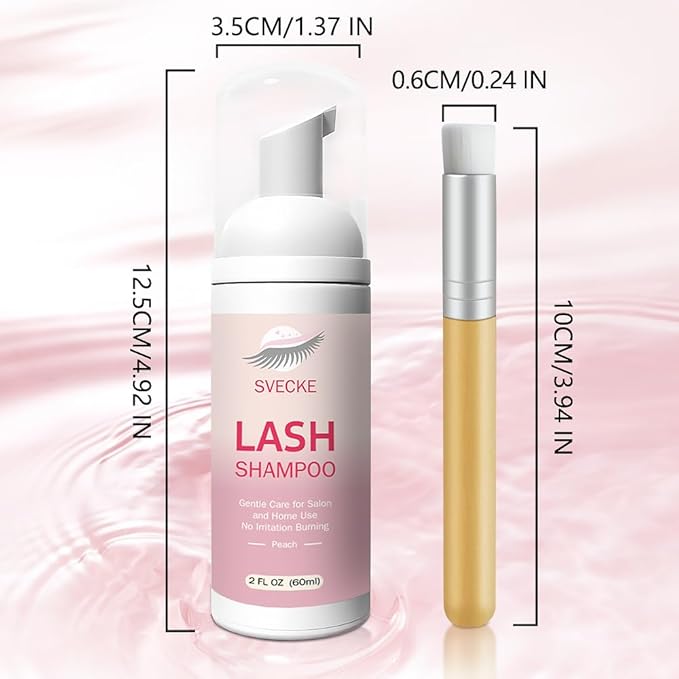 Lash Shampoo Kit Eyelash Extension Cleanser, Eyelash Shampoo for Lash Extensions, Lash Cleaner Eyelid Foam Cleaning Kit for Salon Home Use (Peach)