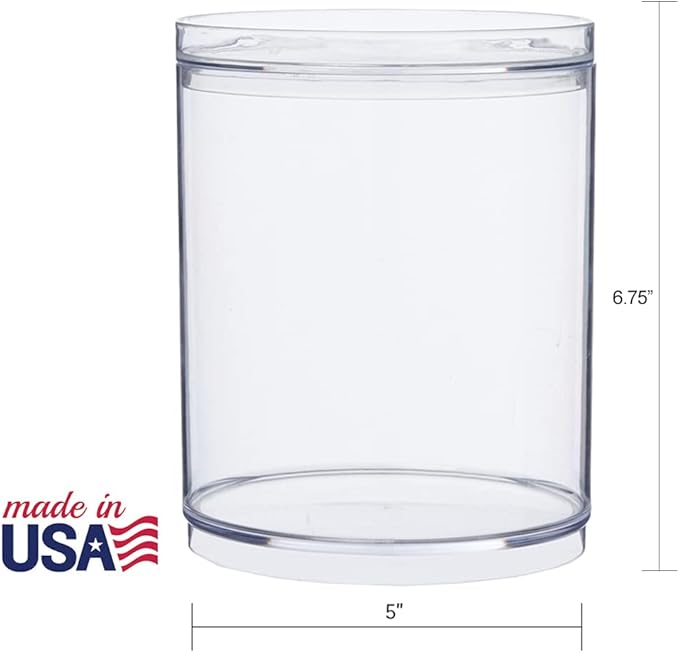 STORi Bella Tall Scrunchie Holder | Stackable Clear Plastic Container (Set of 2) Round Vanity Storage Organizers with Lids for Hair Accessories & Beauty Supplies | Made in USA