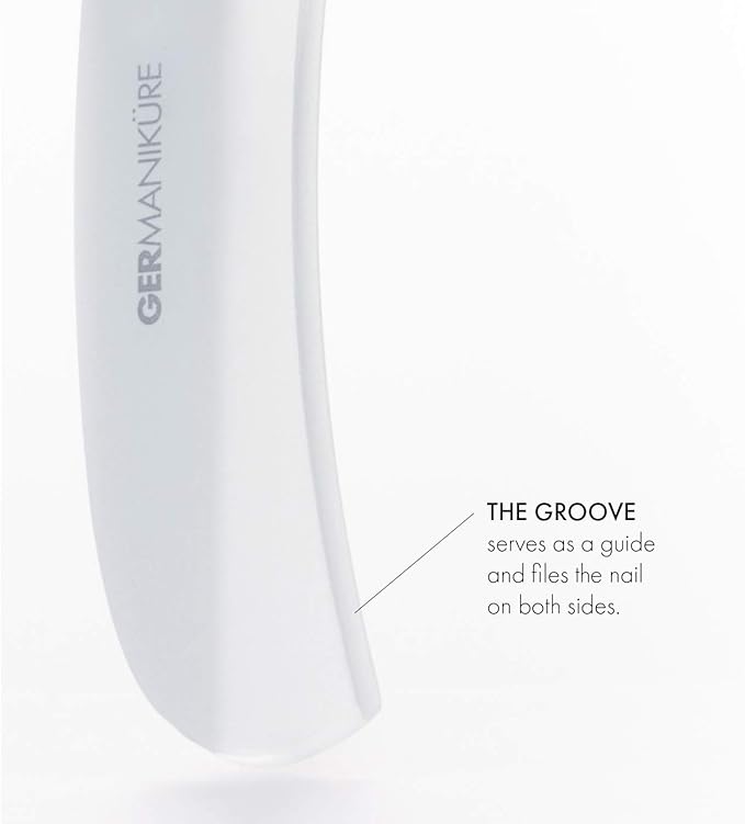 GERMANIKURE Gray Crystal Glass Nail File Set in Light Blue Leather Case – Handmade in Czech Republic – Professional Manicure & Pedicure Supplies – Glass Cuticle Stick, Pusher, Moon File