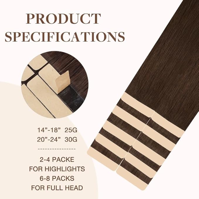 GOO GOO Tape in Hair Extensions Human Hair, 4A Chocolate Brown, 20inch 30g 10pcs, Skin Weft Seamless Invisible, Silky Straight with Thick Ends, Remy Human Hair