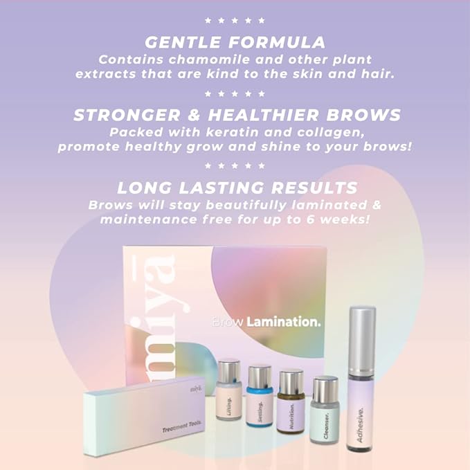 MIYA LASH Brow Lamination Kit | Professional Eyebrow Lamination with Keratin | DIY Brow Lift Kit | Fuller, Thicker Brows for 6 weeks | Includes Easy to Use Instruction, Treatment Tools & Brushes
