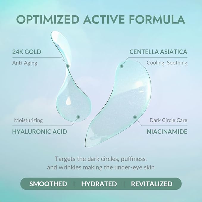 MIZON Cicaluronic Vegan De-puffing Eye Gel Patch, 24K Gold & Cica Under Eye Mask, Reduces Puffy Eyes, Dark Circles and Wrinkles Excellent for on the Go Package (21 pairs)