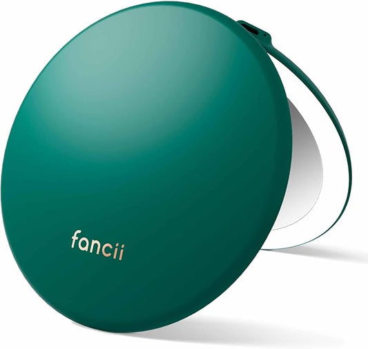 Fancii Taylor Rechargeable Travel Makeup Mirror with LED Lights, 10x /1x Magnifying, 3 Light Settings, Large 5” Wide | Compact Mirror for Purses (Emerald Envy)