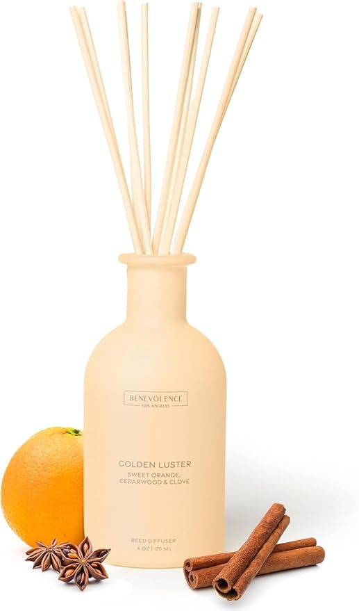 Benevolence LA Reed Diffuser - Orange, Cedarwood & Clove | Home Fragrance Diffuser for Home & Bathroom | Long-Lasting Scent Sticks - Malibu Sands Collection